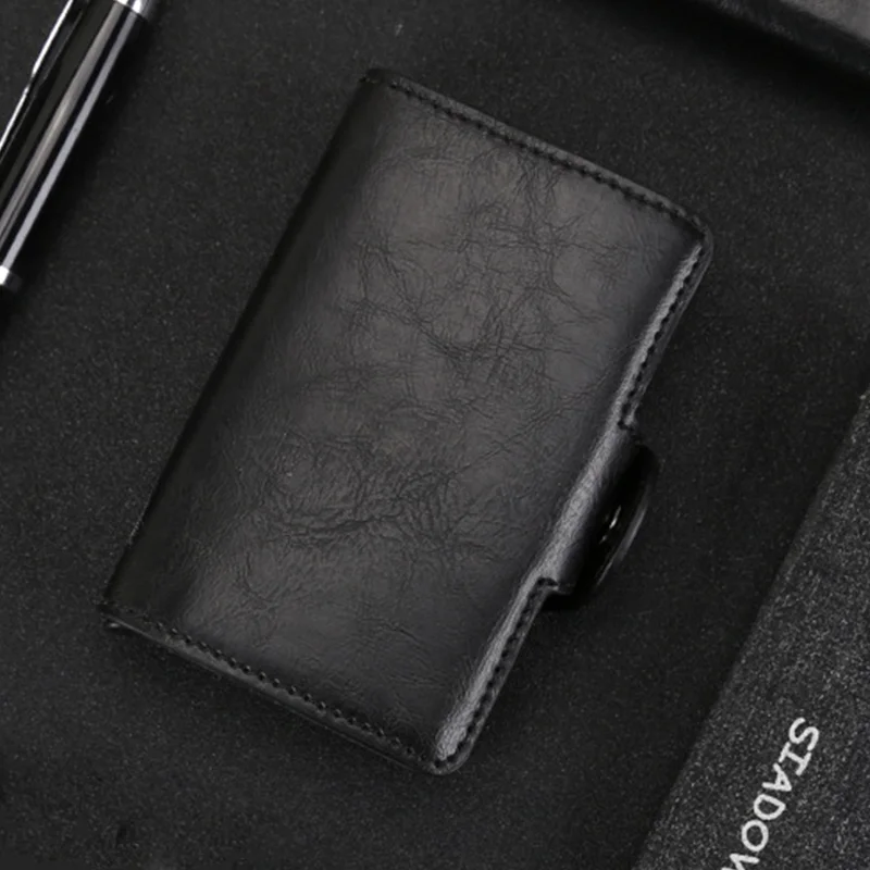 black Высококачественный RFID Blocking Новое поступление металла кредитной держатель для Карт Двойная алюминиевая ремка для телефона кошелек автоматические всплывающие футляр для удостоверения личности - Цвет: black