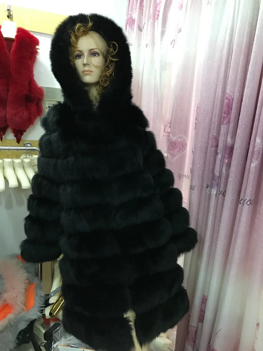 Женское пальто с капюшоном из натурального меха лисы Длинная зимняя верхняя