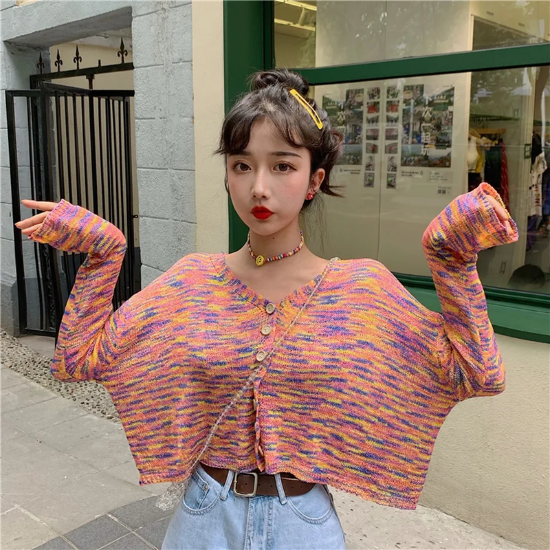 Женский Свободный укороченный топ с V образным вырезом и длинными рукавами| |