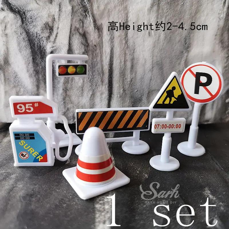 2sets traffic sign Желтый инженерный автомобиль коллекция Торт Топперы экскаватор украшения день рождения принадлежности для выпечки мальчик дети милые подарки - Цвет: 2sets traffic sign