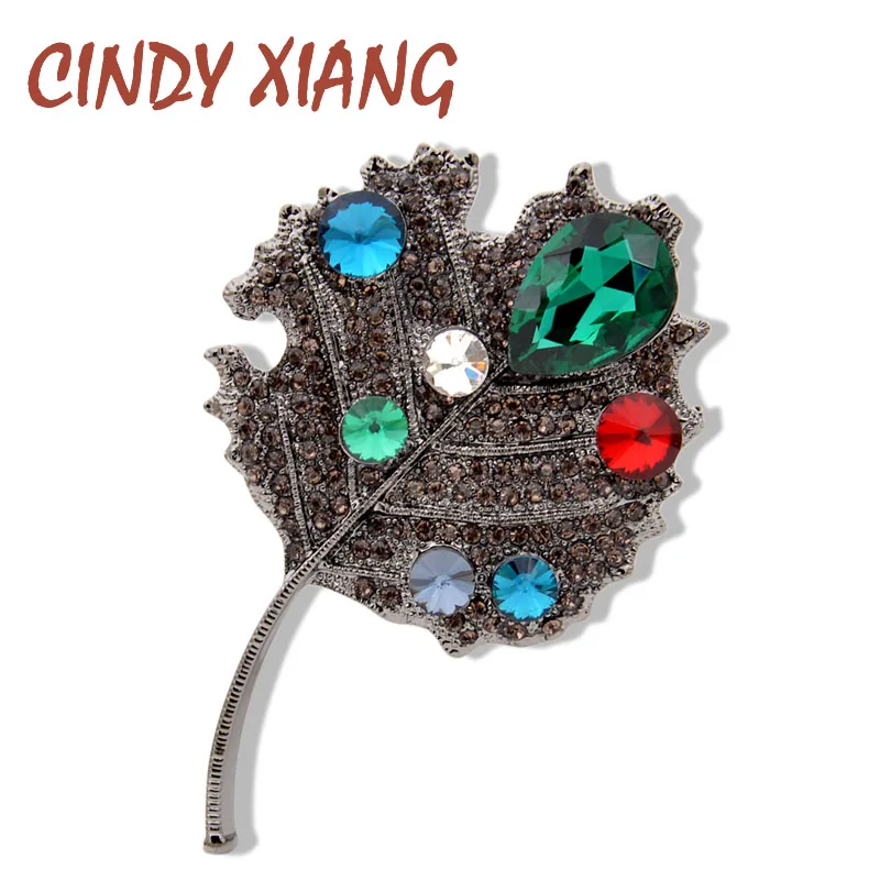 CINDY XIANG Rhinestone Броши в виде листьев для женщин модная брошь на свитер пальто