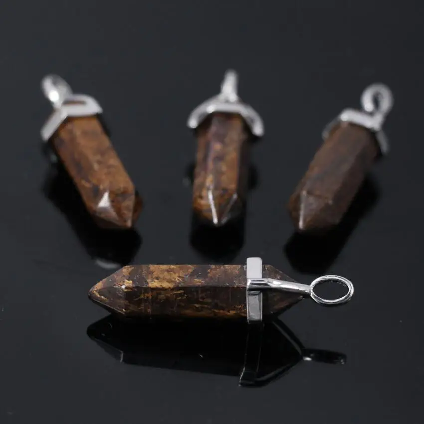 10 шт. коричневый камень бронзит Шестигранная подвеска Гранёные камни