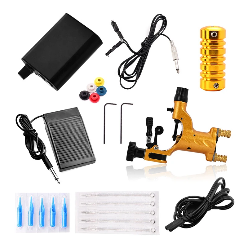 Complete tattoo kit Set 2 Coils Guns 5 Colors Black Pigment Sets Power Tattoo professional Beginner Grips Kits Permanent Makeup | Красота и