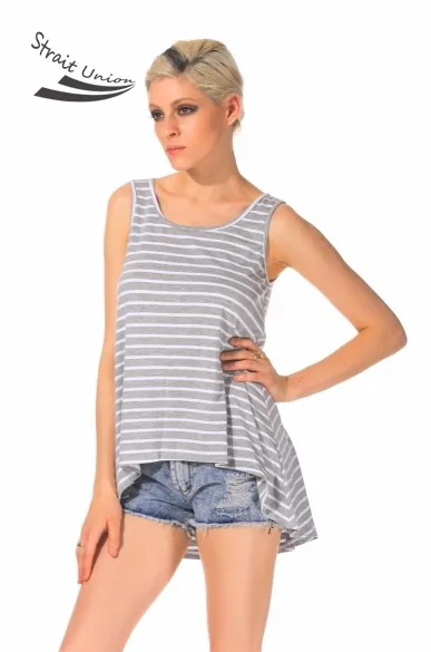 Новый стильный леди женщины мода полосатый рукавов о-образным шею майка 31 |