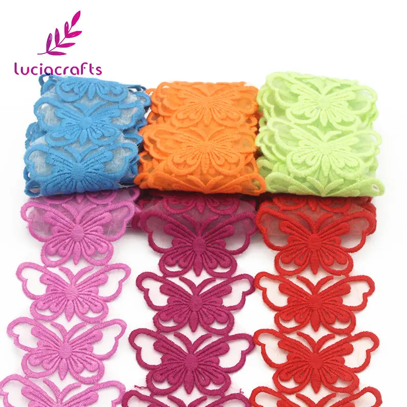 Lucia crafts 1 ярд/партия Вышивка Бабочка кружевная отделка 73 мм DIY платье ткань Швейные