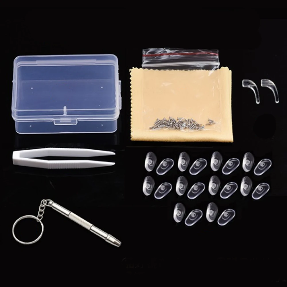 100Pcs Tiny Silicone Nose Pad Sunglass Spectacles Set Repair Tool Assortment Eyeglasses Micro Screwdriver With Tweezer Nut Kit | Аксессуары