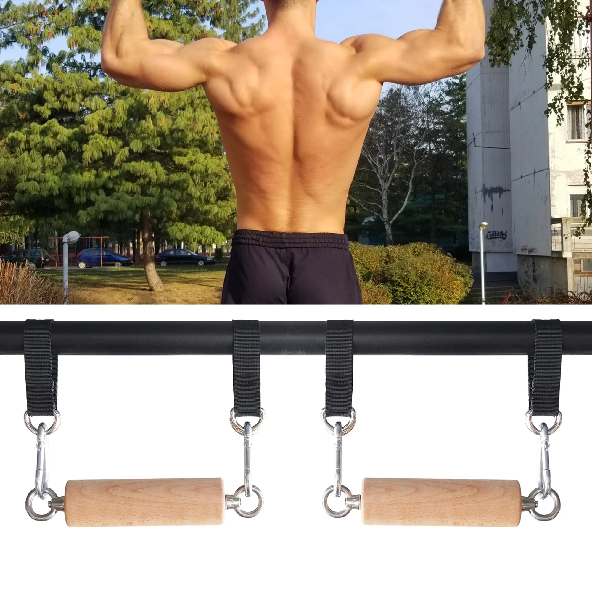 1 Pair Pull Up Hand Wooden Grip with Strap Cannonball Grips for Grip Strength Core Workout Rock Climbing Holds Finger Exercise