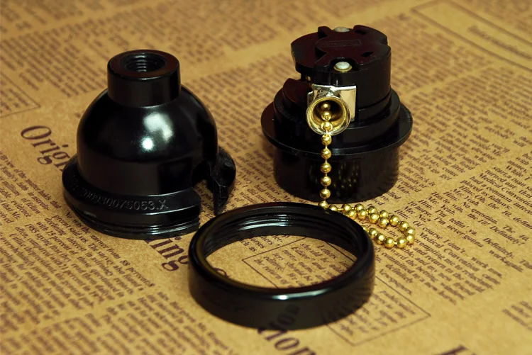 

GU24 Bakelite Lamp Holder Retro Zipper Pull Chain Switch Lamp Socket Vintage Pendant Light Lamp bases Self Lock 2PCS/Lot