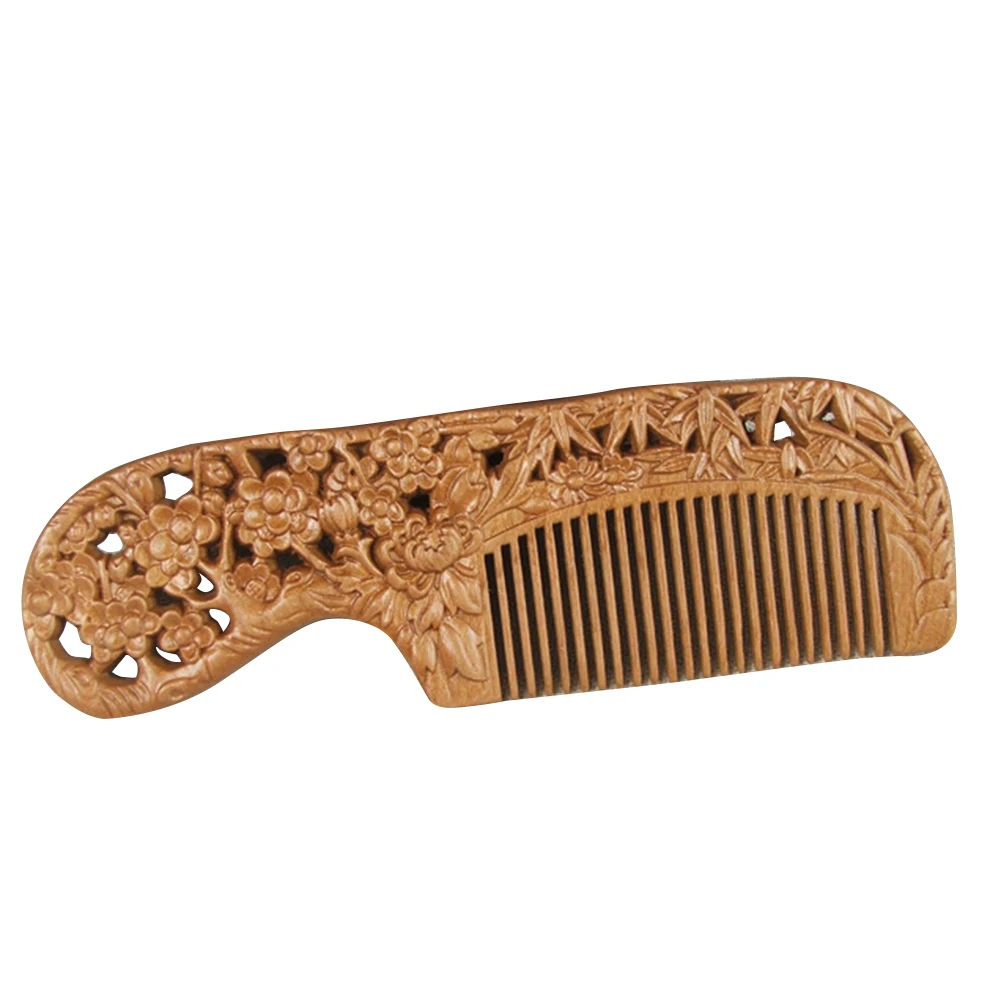 

1PC Handmade Comb Plum Blossoms Orchid Blossoms Orchid Bamboo Chrysanthemum Carving Natural Peach Wood Comb Gift