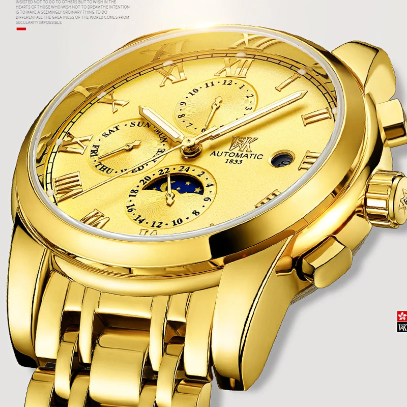 Мужские автоматические механические часы WEISIKAI роскошные деловые из нержавеющей