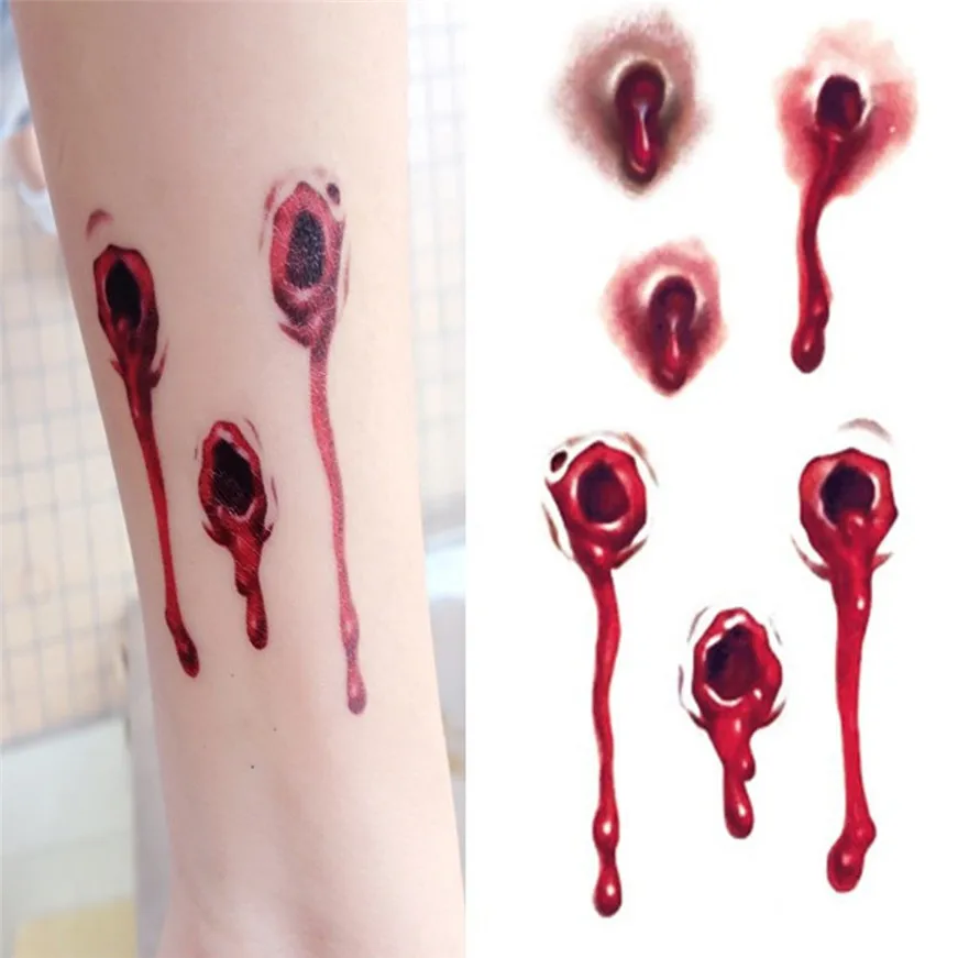 2017 hot tattoo 10PC Wound Scab Blood Halloween Scar Tattoos Temporary Sticker Decor | Красота и здоровье