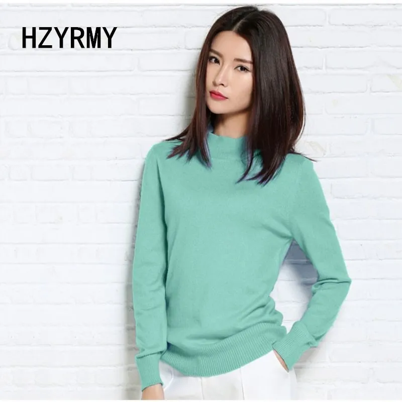HZYRMY Spring New Women's Cashmere Sweater Casual Solid color half high collar Wool bottoming shirt Slim short pullover | Женская