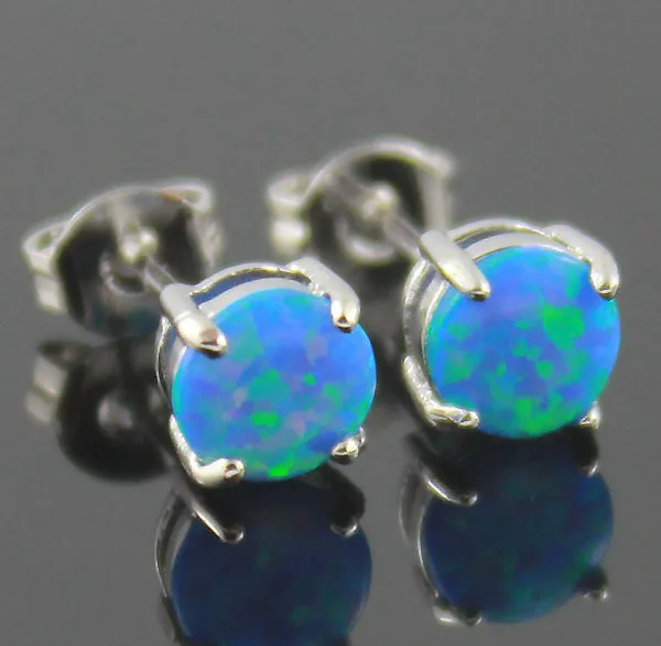 Женские серьги гвоздики с синим огненным опалом haимиs сережки круглой огранкой