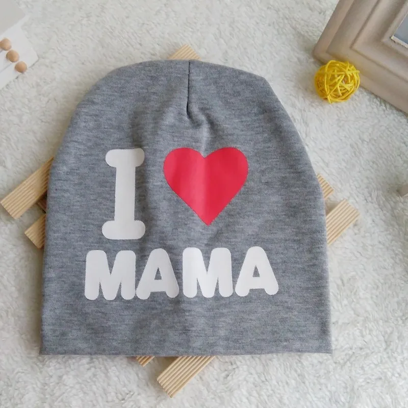 1 шт., Детская Хлопковая Шапка-бини I LOVE PAPA/MAMA, милая теплая шапка с буквенным принтом для новорожденных детей, детская Шапка-бини s
