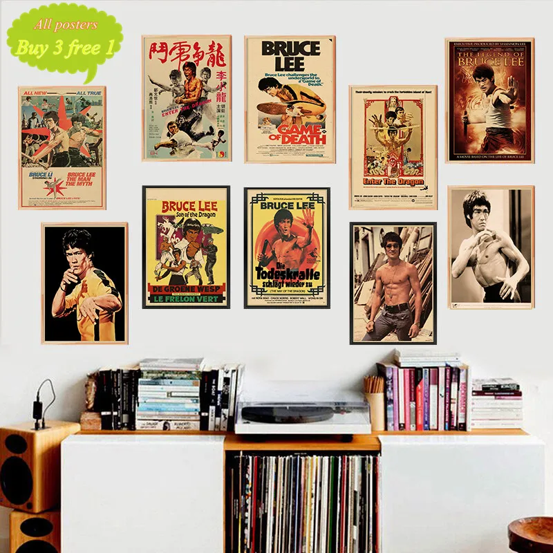 DLKKLB Ретро плакат Брюс Ли ностальгия классический старый фильм плакат мастер кунг-фу крафт-бумага Бар Кафе Декор стикер стены
