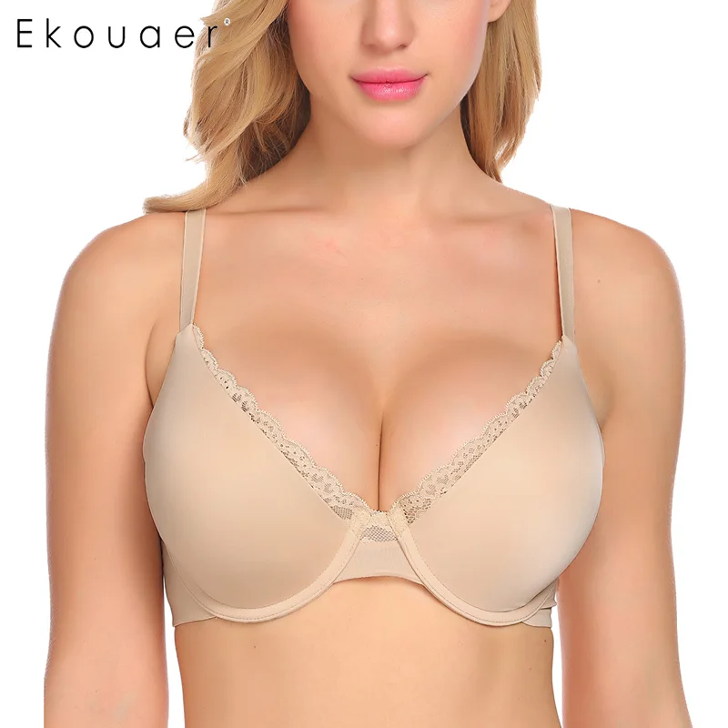 Apricot Ekouaer Мода Спагетти ремень кружевной отделкой 3/4 бюстгальтер с косточками тонкий бюстгальтер для женщин покрытие на косточках Деми майка бюстгальтер - Цвет: Apricot