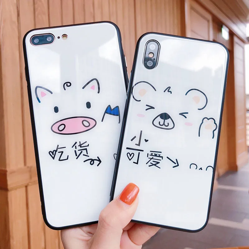 JiBan новый мультфильм Стекло корпуса мобильного чехол для телефона iPhone 6 S 7 8 Plus X