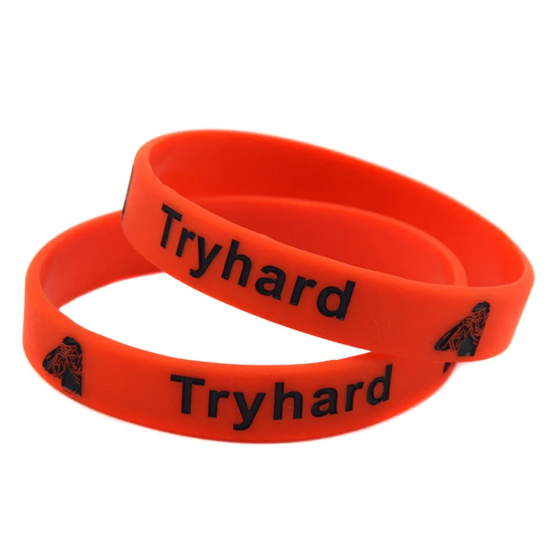 

1PC Try Hard Silicone Wristband Debossed Logo Adult Size Red