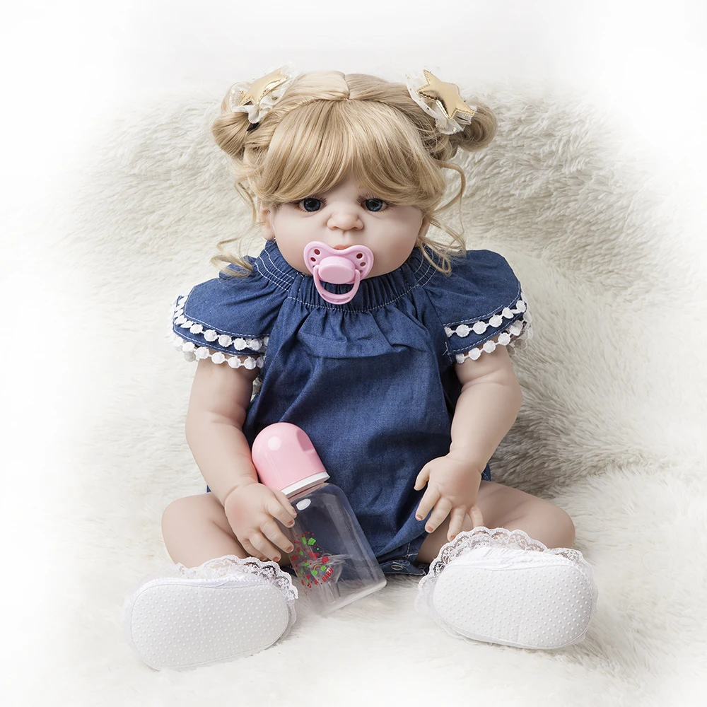 55 см силиконовая кукла Reborn Baby реалистичные вьющиеся волосы Bebe детская игрушка