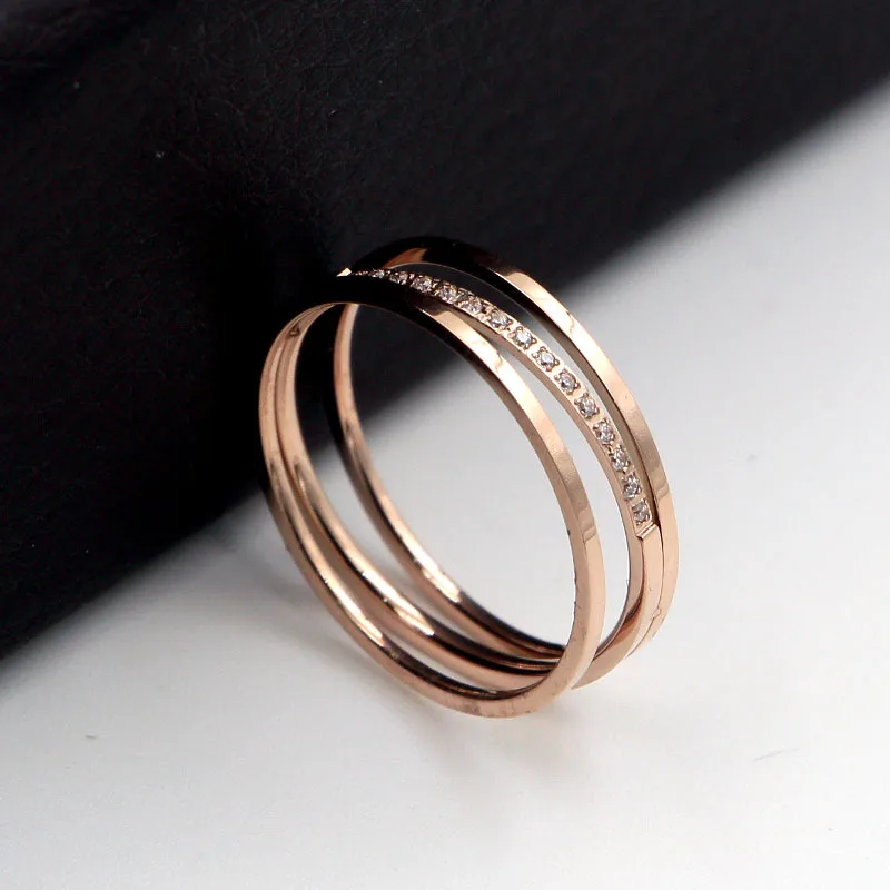 Classic Style Three-dimensional Cross Diagonal Hand-embellished Zircon Ring 316 Stainless Steel Top Quality Woman Ring Jewelry
