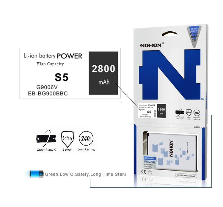 Аккумулятор NOHON EB-BG900BBC для Samsung Galaxy S5 SV G9006V G9008V G9009D G900 2800 mAh Замена батареи высокой емкости