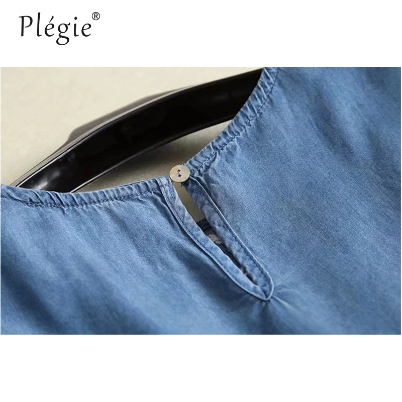 Летнее джинсовое платье Plegie из тенсела женское мягкое рубашка с вышивкой и