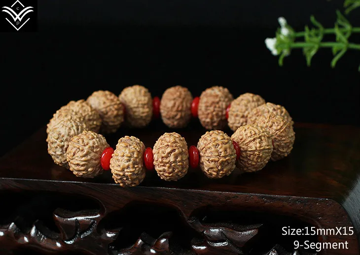Rudraksha 9 сегмент 15mmX15 мясистая изысканная коллекция искусства Будда браслет из бисера Горячая Распродажа