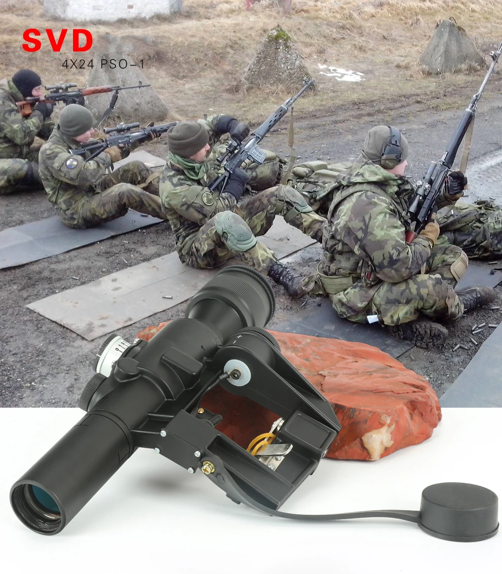 4x24 PSO Тип Прицел SVD снайперская винтовка серии AK прицел для охоты драгунов оптика с красной подсветкой
