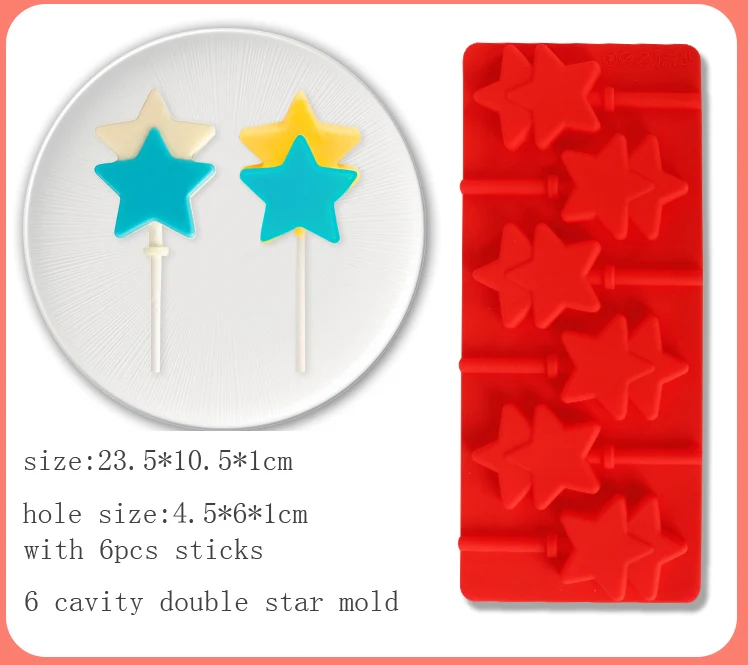 6 double star 55g Сердце цветок круглой формы силиконовая форма для леденцов формы для выпечки 3D ручной работы Поп палочки леденцы конфеты шоколадный торт украшения формы - Цвет: 6 double star 55g