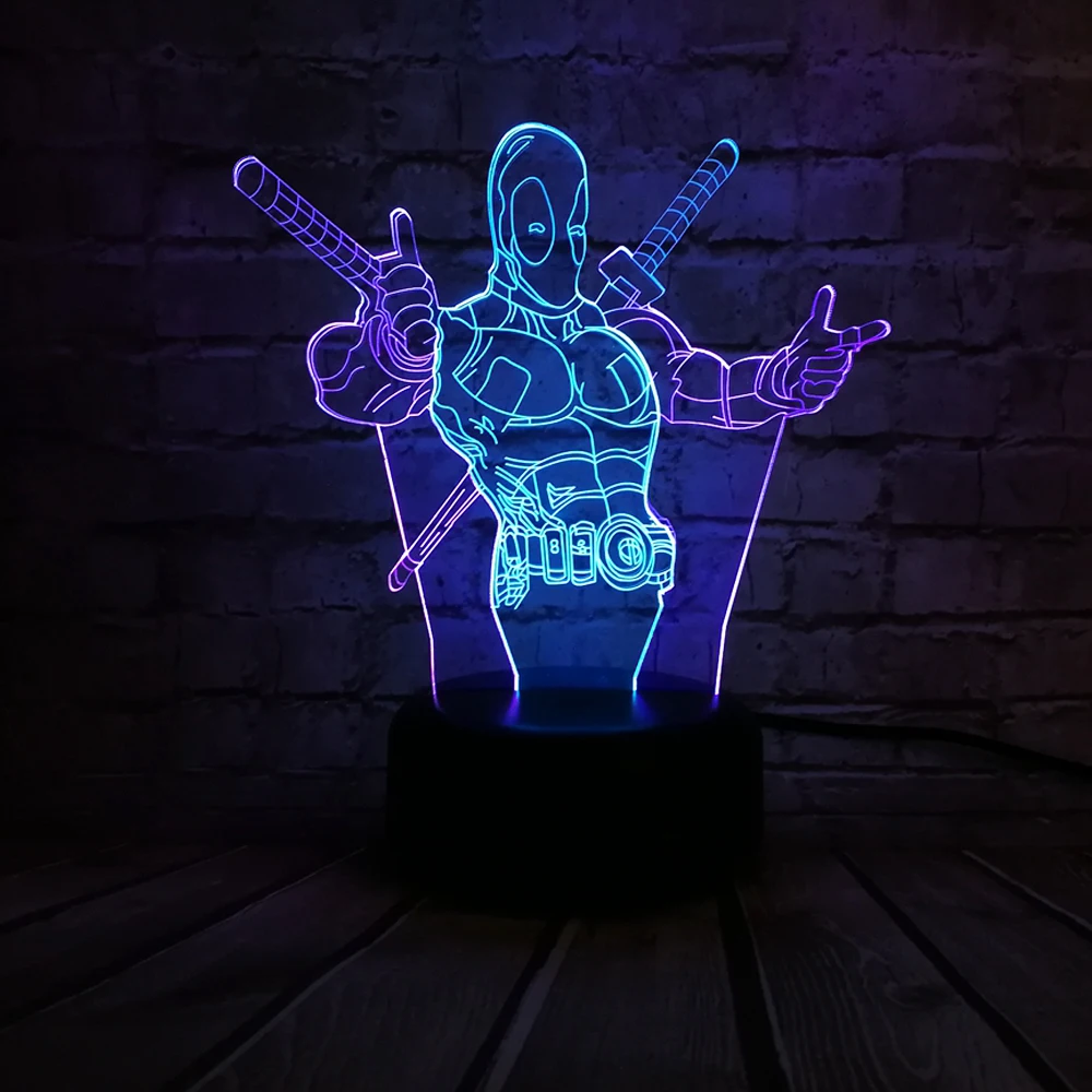 Лампы Новинка Marvel фигура мультфильм Антигерой Дэдпул смешанные Цвет лампа RGB 7