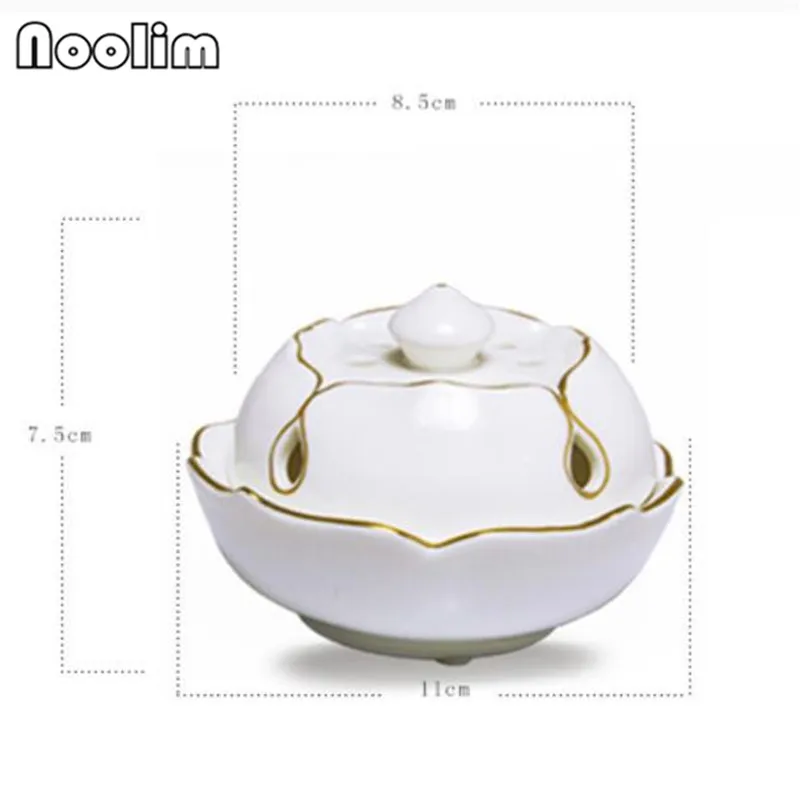 Antique White Lotus Coil Incense Burner With Hollow Cover Gold Edge Stick Holder Home Office Decoration Aroma Censer | Дом и сад