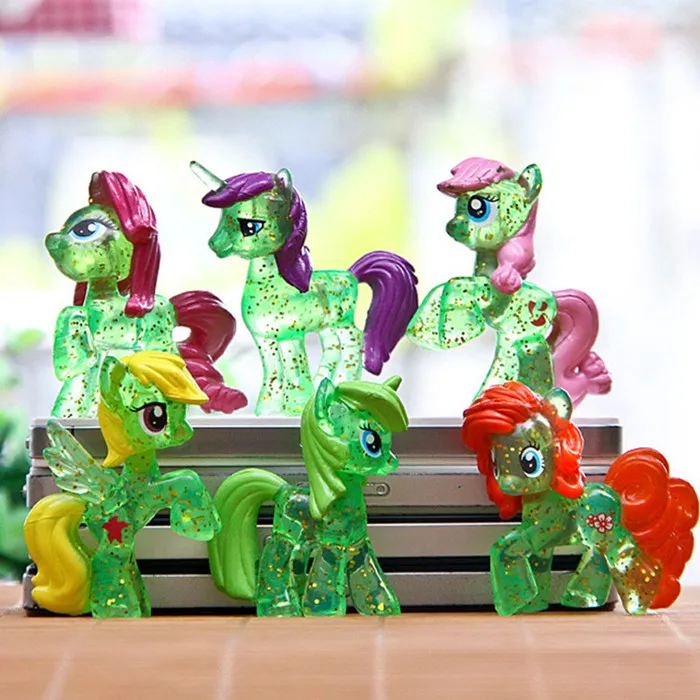 Crystal Green 6 шт./компл. маленький Единорог лошадей Pegasus Pet Shop миниатюрные дешевые фигурки лошадей мини садовый декор куколки статуэтки - Цвет: Crystal Green
