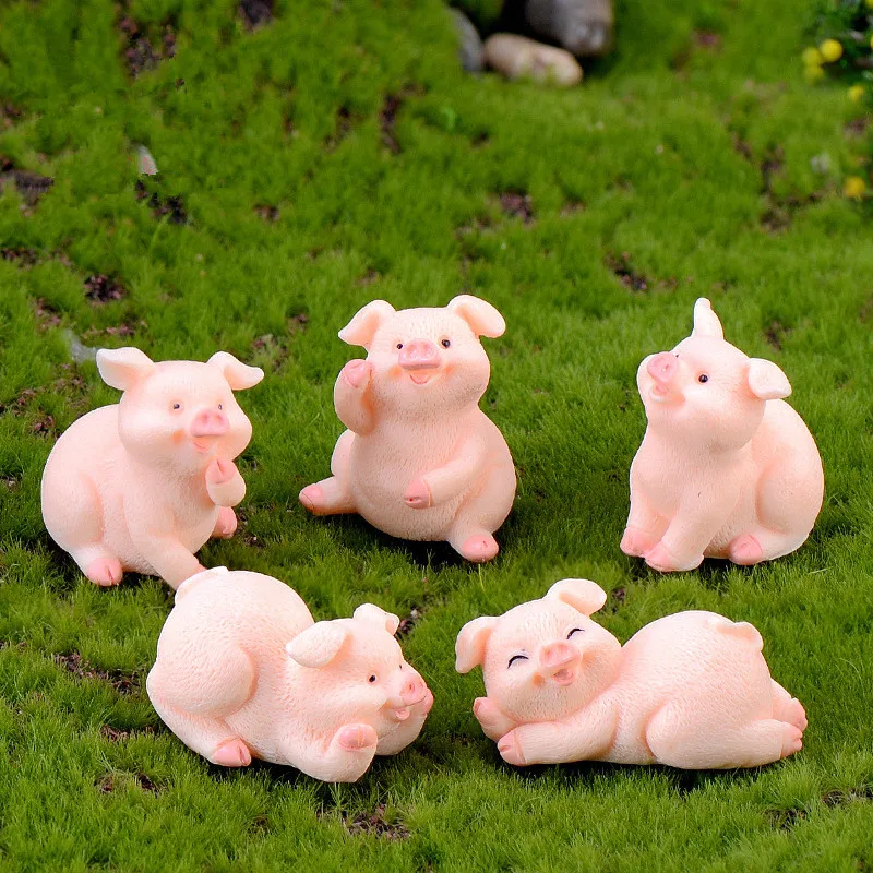 5 шт./лот полимерная мини фигурка милой свиньи из Моха для животных домашний декор
