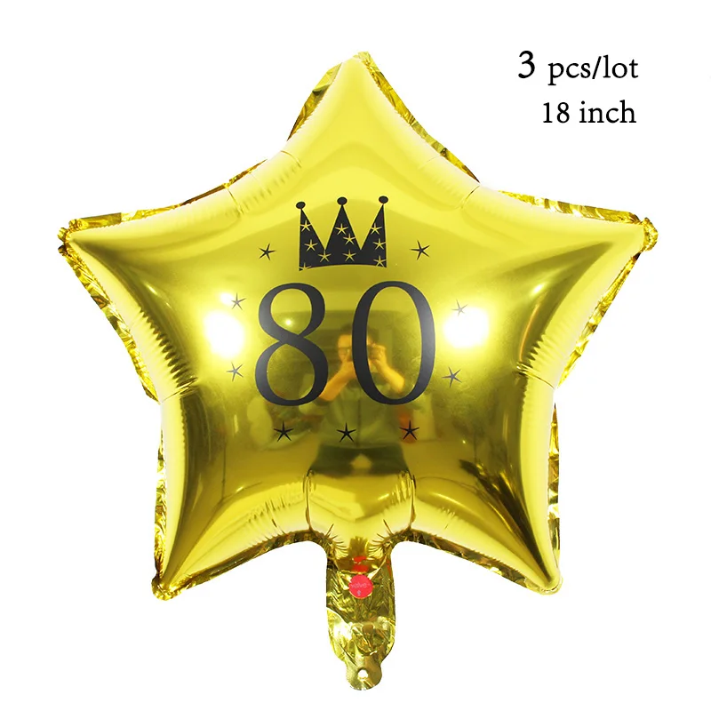 3 pcs 80th 3 шт./лот 30th на день рождения воздушные шары, 16, 18, 20, 21 30 40 50 60 70 80th День Рождения украшения черного и золотого цвета серебряный годовщина воздушные шары - Цвет: 3 pcs 80th