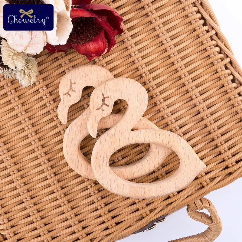 1PC Wooden Teether Baby Teething Pendant Toys Animal Pig Rodent Flamingo Beech Bracelet  Gym For Children Goods Baby Accessories
