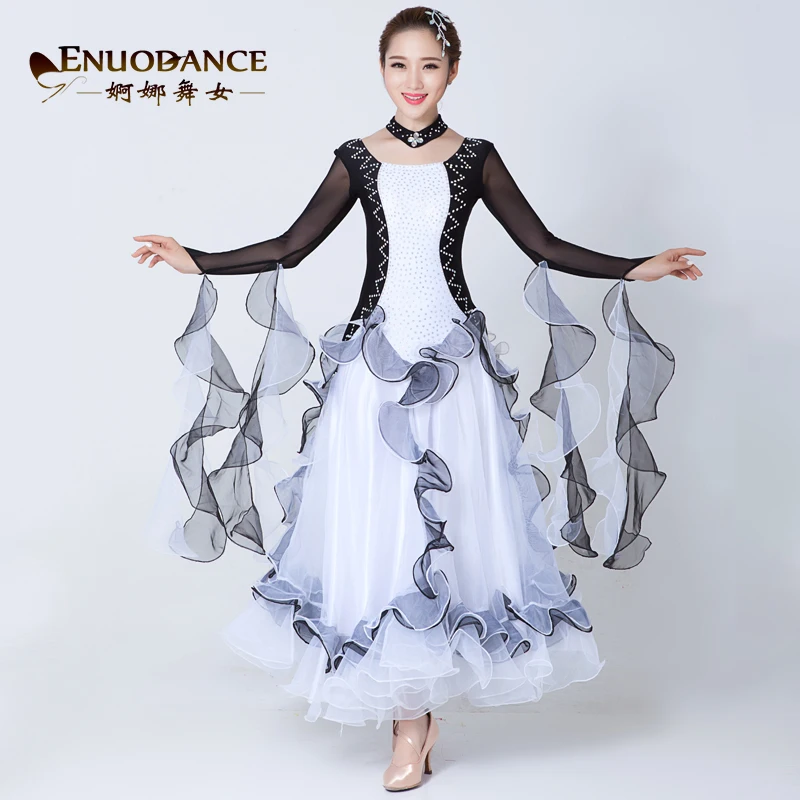 Новый современный Танцы платье взрослых обычай Черный и белый цвета