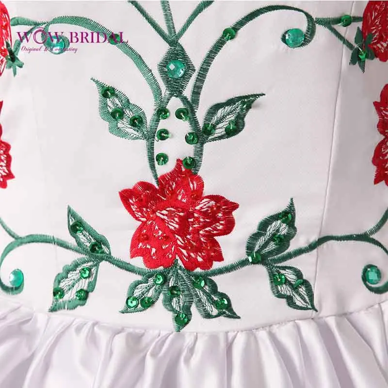 Wowbridal роскошное 2021 белое красное платье с вышивкой Quinceanera бальное оборками из
