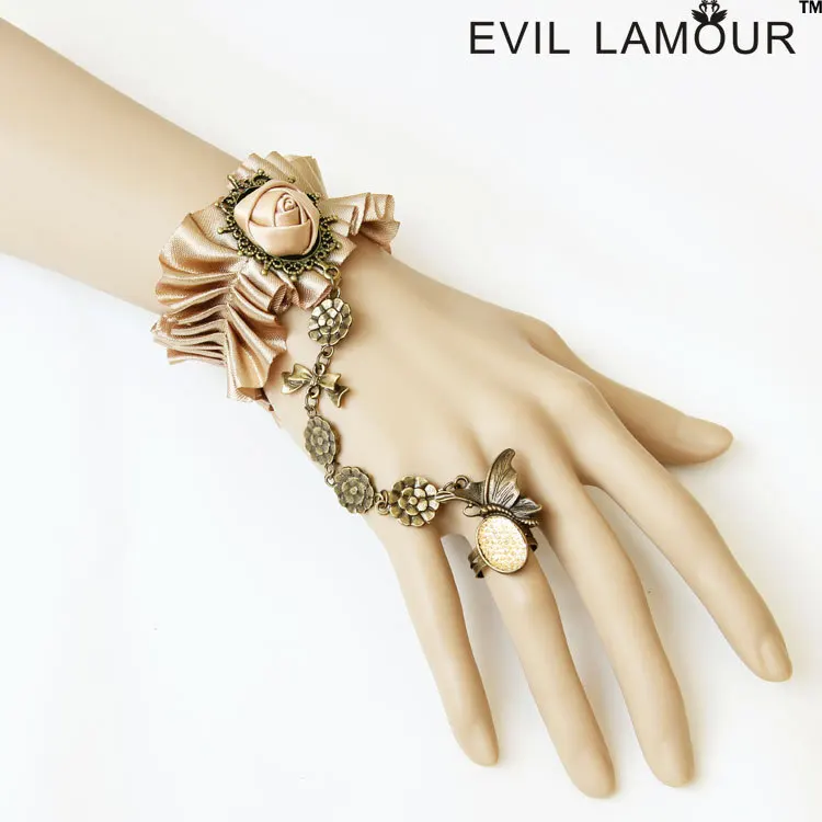 Винтажный Браслет принцессы Лолиты с кольцом цельная цепочка бабочками и