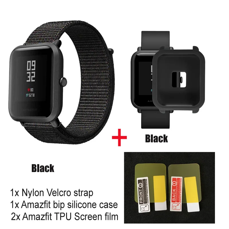 4в1 нейлоновый ремешок для Amazfit ремешок Bip Xiaomi Huami Amazfit Bip браслет ремешок для часов нейлоновая петля наручный ремешок чехол Защитная пленка