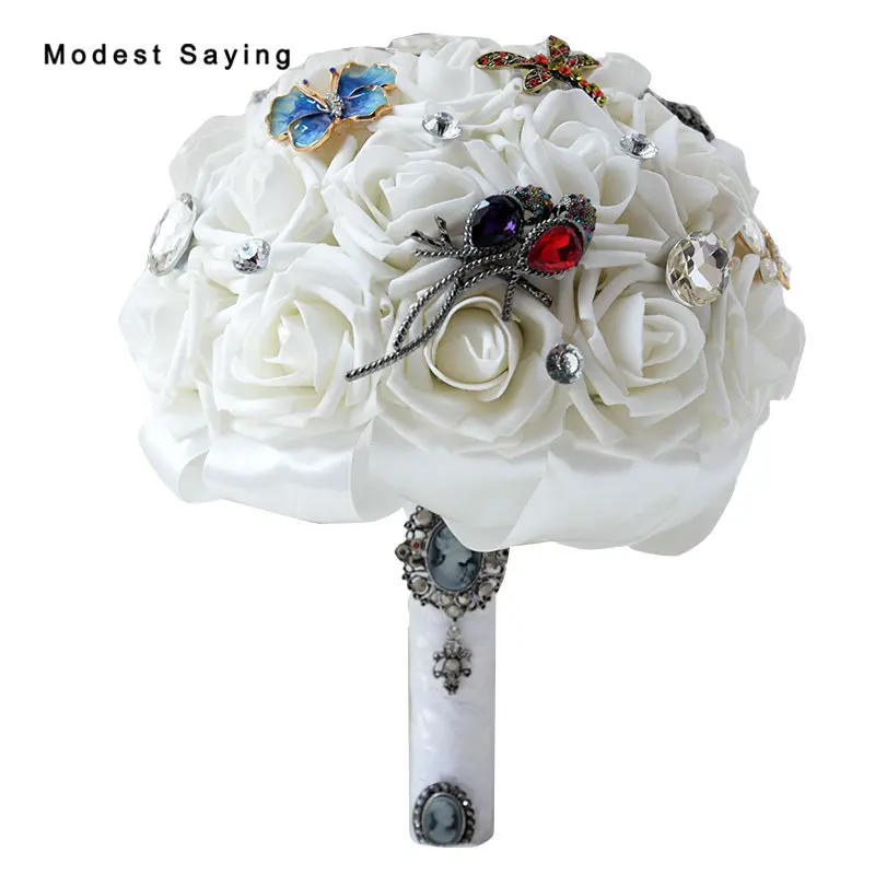

Classic Jewelry Artificial Rosette Wedding Bouquets 2017 with Crystal Bridal Flowers Bridesmaid Bouquet Wedding Accessories