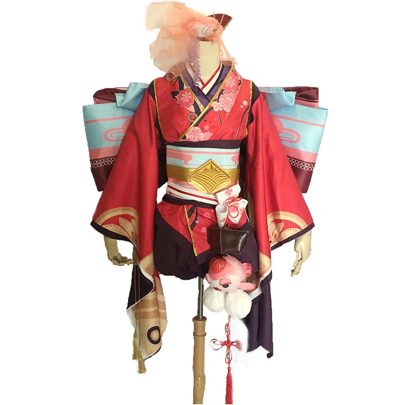 Onmyoji игра Minamoto Kagura Косплей Onmyoji японский Kawaii красное кимоно костюм для косплея