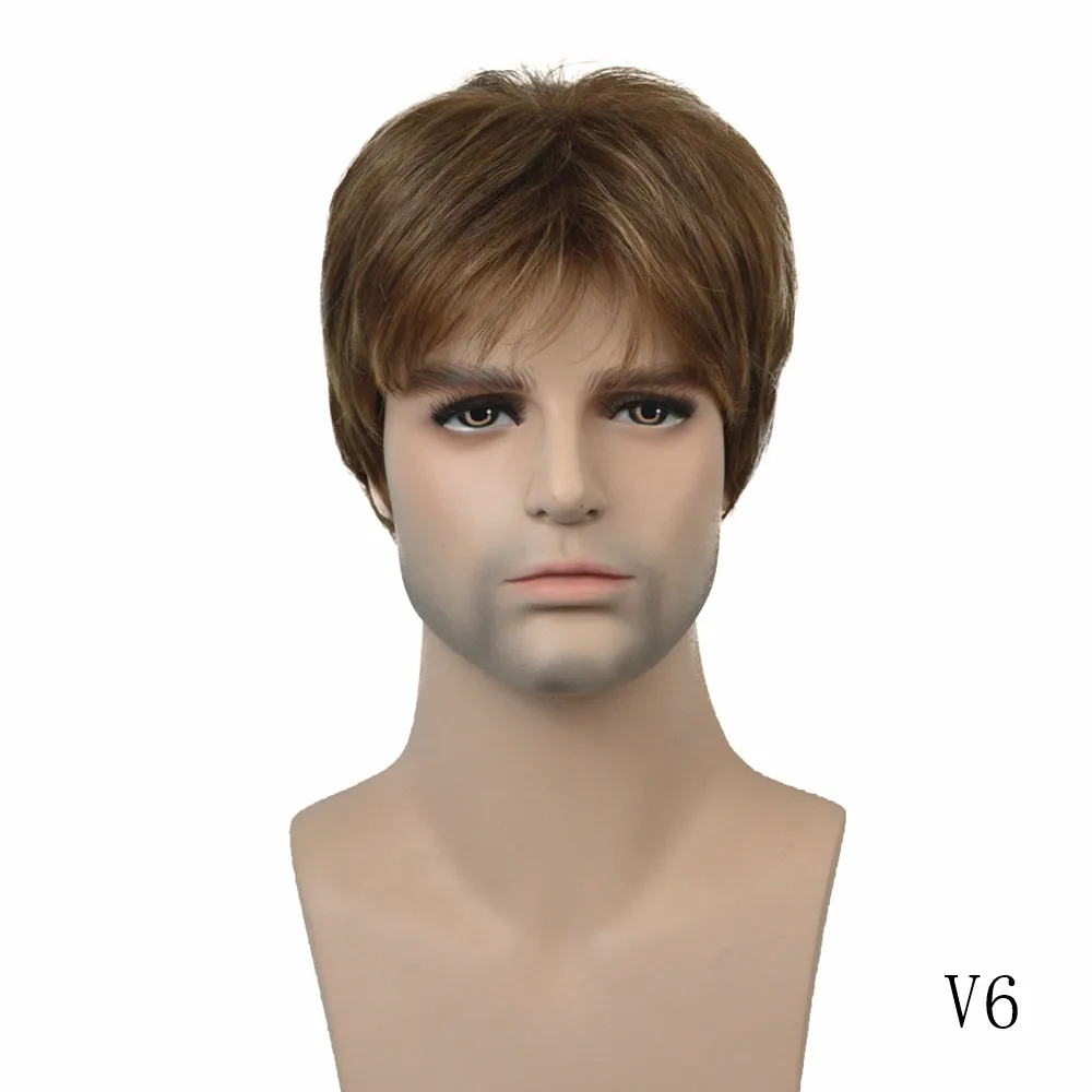 V6 StrongBeauty мужской парик блонд/коричневый короткие прямые синтетические волосы натуральные парики - Цвет: V6