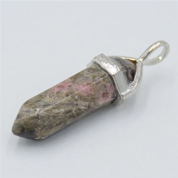 Rhodonite Натуральный камень тигровый глаз фиолетовый кристалл кварца кулон шестиугольная колонна столб биконус граненый шарик подвеска маятник подвески - Окраска металла: Rhodonite