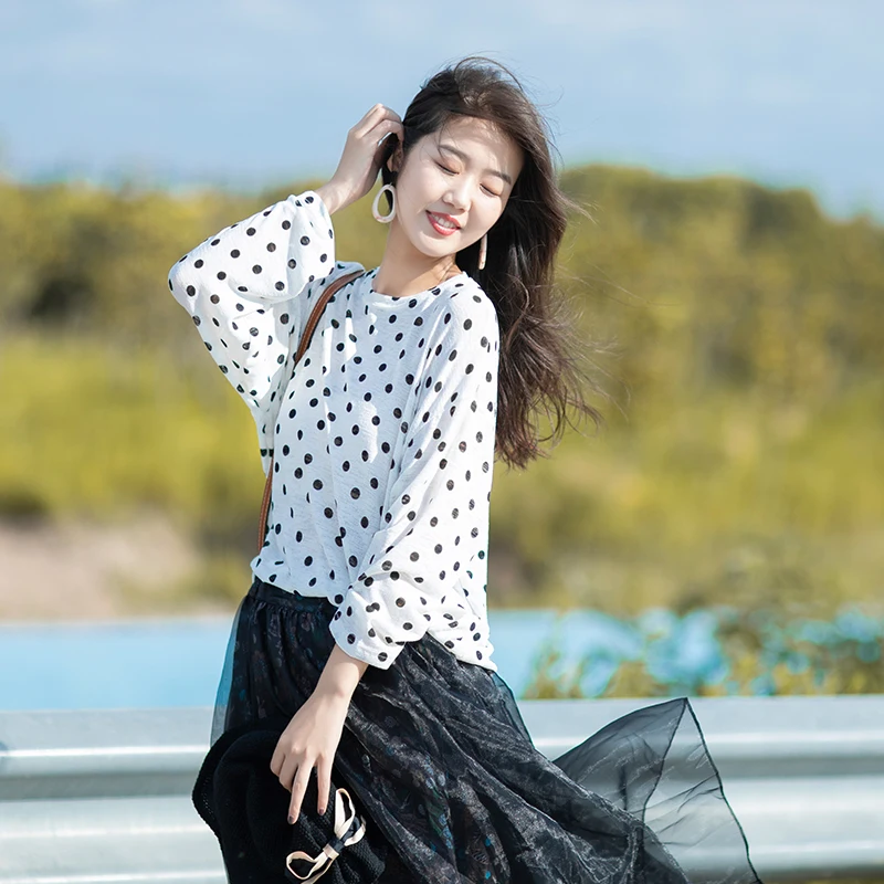 Осенняя футболка Для женщин Мода Симпатичные Свободные Вязание Новинка футболки