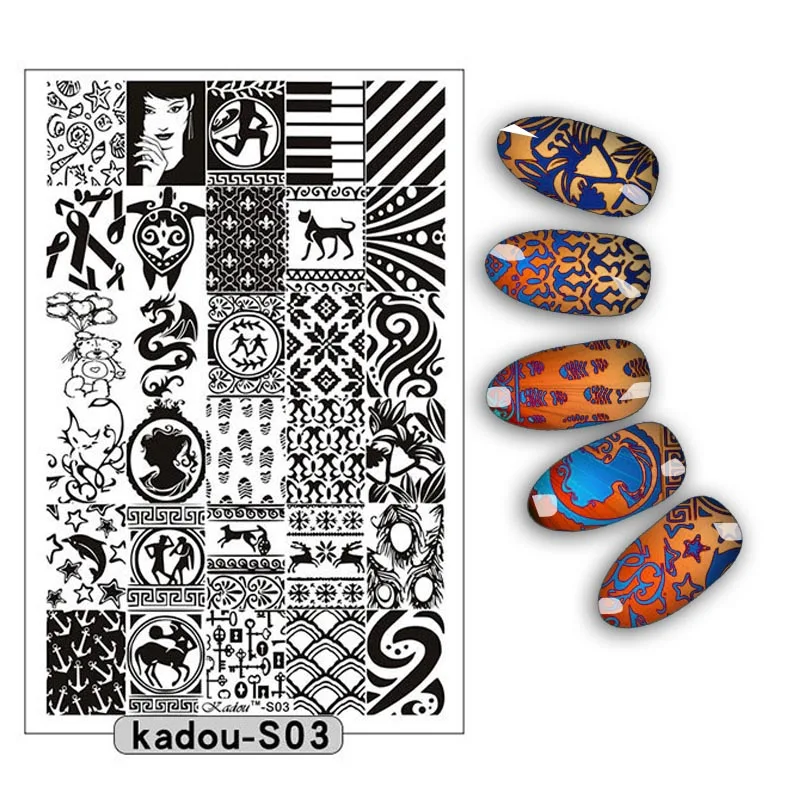 KADOUS3 1 шт. пластины для штамповки ногтей 9,5*14,5 см геометрические буквы 3D DIY дизайн ногтей штамп штамповка шаблон изображения пластины - Цвет: KADOUS3