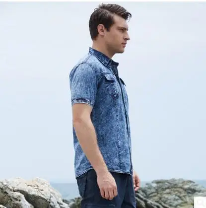 Мужская хлопковая рубашка с короткими рукавами ностальгическая джинсовая в