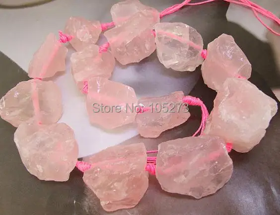 

Gem Jewelry Unique Charm Nugget Random Natural Rose Quartz Clear Crystal Knotted Full Strand 16-22mm One Strand 16inch