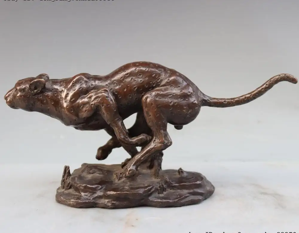 Китайская фольклорная медная бронзовая свирепная статуя леопарда Пантеры кошки