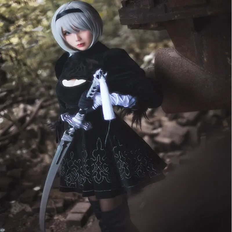 Игра NieR: Automata jorha No 2 type B костюмы для косплея сексуальное черное платье с перчатками 2B синтетические парики для женщин девушек парадное платье