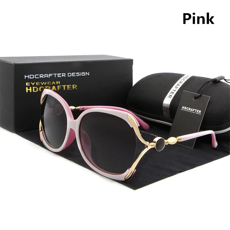pink HDCRAFTER Роскошные брендовые поляризованные солнцезащитные очки для женщин дизайнерские солнцезащитные очки «кошачий глаз» Для женщин oculos de sol с оригинальной коробкой - Цвет линз: pink